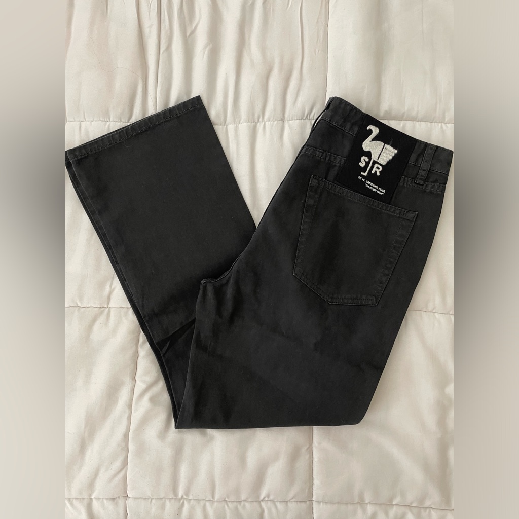Nwt Sandrine Rose Black Straight Leg 100 % Cotton Pants Button Fly Closure